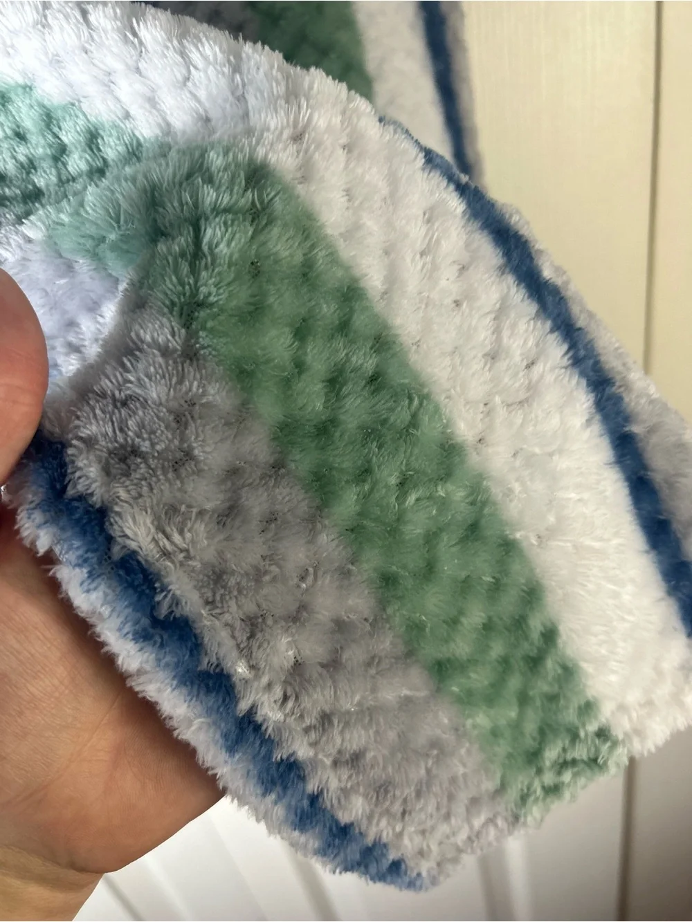 Duck Duck Goose Blue White Green Stripes Baby Blanket Gray Textured Lovey